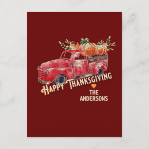 Happy Thanksgiving Vintage Pumpkin Truck Postcard