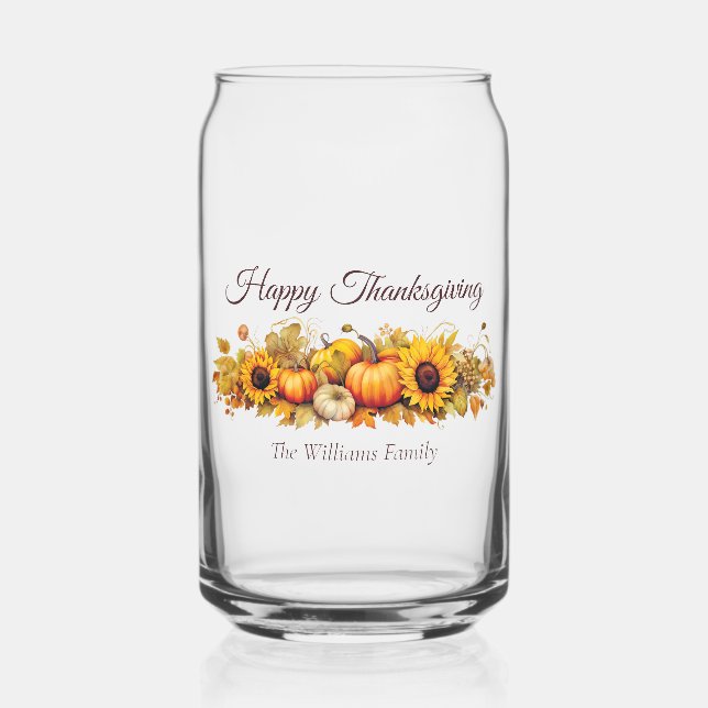 Happy Thanksgiving Vintage Pumpkins Custom Fall Can Glass (Front)