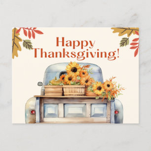Happy Thanksgiving Vintage Truck, Autumn Harvest Holiday Postcard