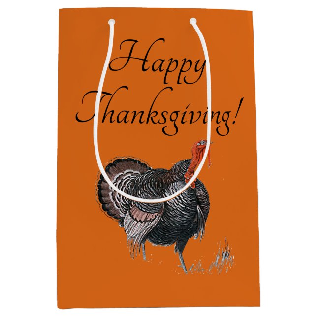 Happy Thanksgiving Vintage Turkey Drawing Medium Gift Bag (Front)