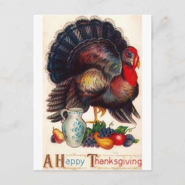 Happy Thanksgiving Vintage Turkey Holiday Postcard (Front)