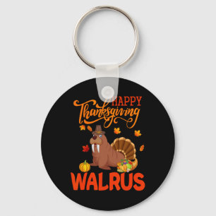 Happy Thanksgiving Walrus Costume Turkey Fall Leav Key Ring