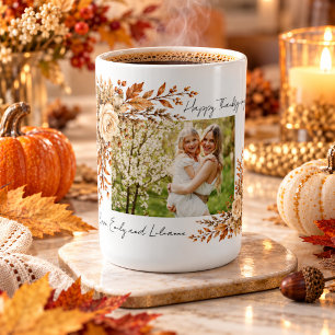 Happy Thanksgiving Warm Autumn Floral Photo Coffee Mug