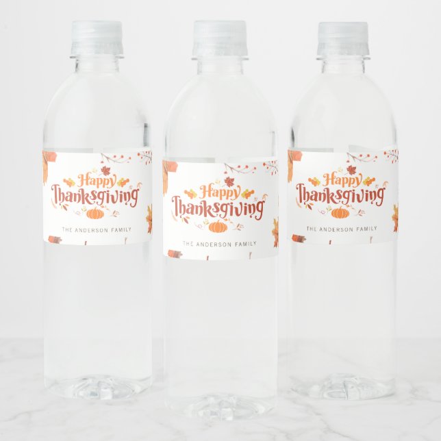 Happy Thanksgiving  Water Bottle Label (Bottles)