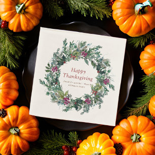 Happy Thanksgiving Watercolor Autumn Wreath Napkin