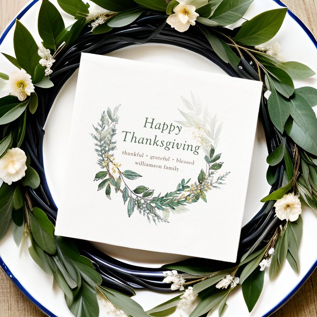 Happy Thanksgiving Watercolor Fall Foliage Wreath Napkin (Creator Uploaded)
