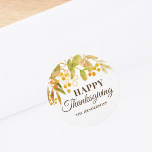 Happy Thanksgiving Watercolor Fall Leaves  Classic Round Sticker