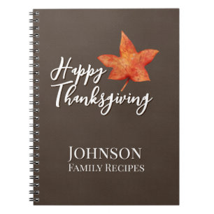 Happy Thanksgiving Watercolor Fall Maple Leaf Notebook