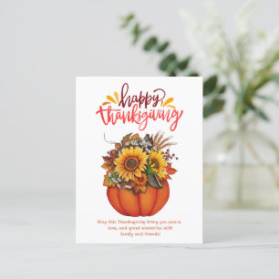 happy thanksgiving watercolor floral pumpkin holiday postcard