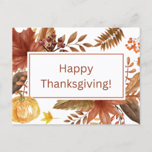 Happy Thanksgiving Watercolor Leaves and Berries Holiday Postcard