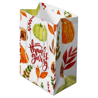 Happy Thanksgiving Watercolor Medium Gift Bag