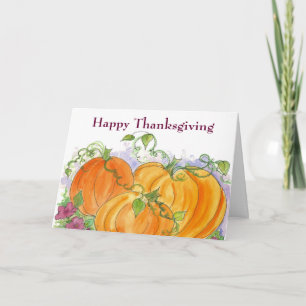 Happy Thanksgiving Watercolor Orange Pumpkins Holiday Card
