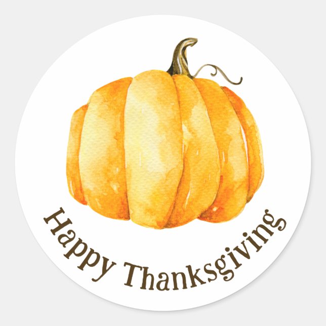 Happy Thanksgiving. Watercolor pumpkin fall autumn Classic Round Sticker (Front)