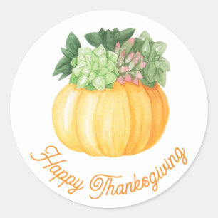Happy Thanksgiving. Watercolor pumpkin succulents Classic Round Sticker
