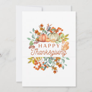 Happy Thanksgiving Watercolor Pumpkins, Berries  Holiday Card