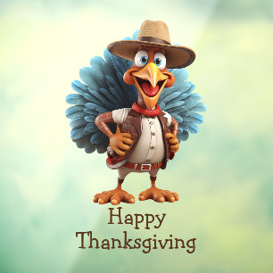 Happy Thanksgiving Western Turkey Window Cling