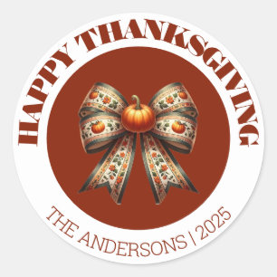 Happy Thanksgiving white& brown cute elegant  Classic Round Sticker