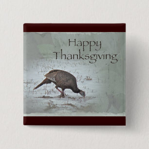 Happy Thanksgiving Wild Turkey 15 Cm Square Badge