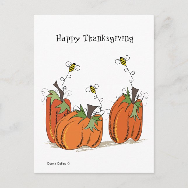 Happy Thanksgiving with bees Postcard (Front)