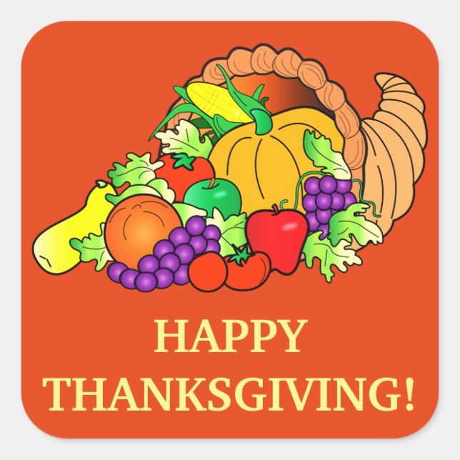 Happy Thanksgiving with Cornucopia Square Sticker (Front)