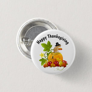 Happy Thanksgiving with Cute Pilgrim Mouse 3 Cm Round Badge