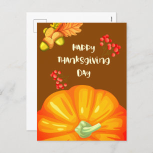Happy Thanksgiving with Cute Pumpkin and Pine  Hol Holiday Postcard