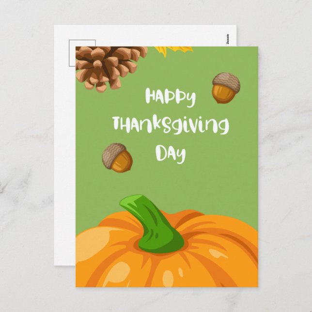 Happy Thanksgiving with Cute Pumpkin and Pine Holiday Postcard (Front/Back)