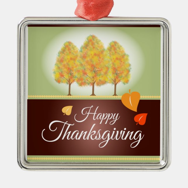 Happy Thanksgiving with Fall Trees Metal Tree Decoration (Front)
