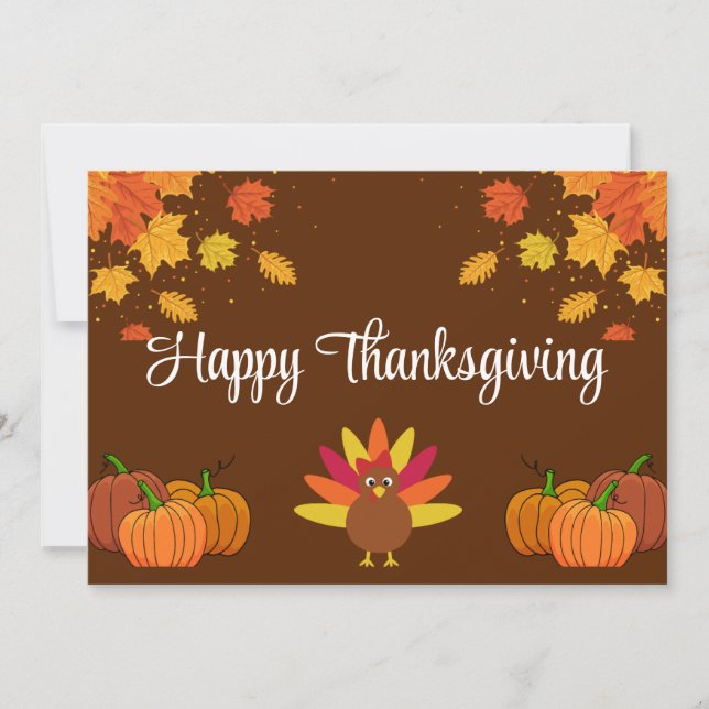 Happy Thanksgiving with Leaves, Pumpkins, & Turkey Invitation (Front)