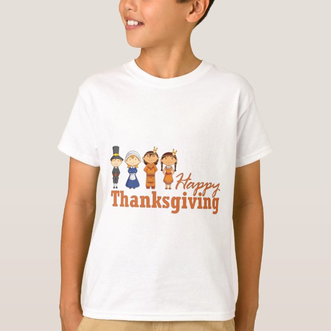 Happy Thanksgiving with Pilgrim Native American T-Shirt (Front)