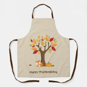 Happy Thanksgiving with Tree, Fox & Pumpkin Apron