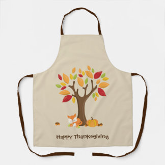 Happy Thanksgiving with Tree, Fox & Pumpkin  Apron
