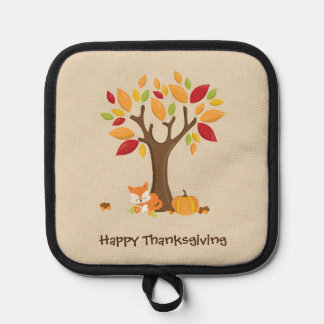 Happy Thanksgiving with Tree, Fox & Pumpkin  Pot Holder
