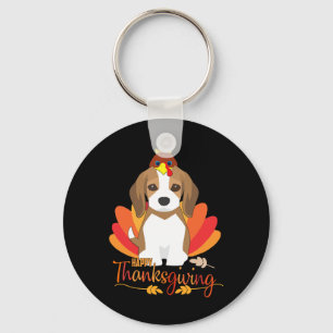 Happy Thanksgiving With Turkey Beagle Dog Cute Pup Key Ring