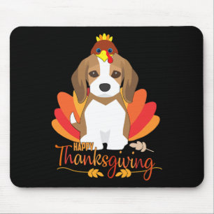 Happy Thanksgiving With Turkey Beagle Dog Cute Pup Mouse Mat