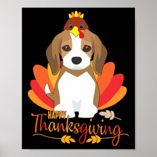 Happy Thanksgiving With Turkey Beagle Dog Cute Pup Poster