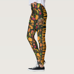 Happy Thanksgiving with Turkey bird, pumpkin  Leggings