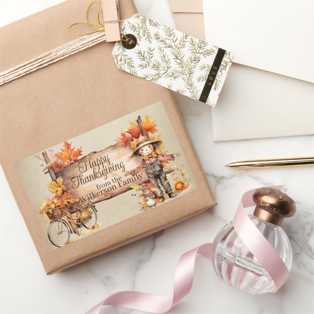 Happy Thanksgiving Wood Sign & Autumn Scene Rectangular Sticker (Gifting)