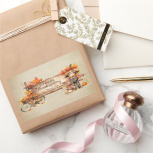 Happy Thanksgiving Wood Sign & Autumn Scene Rectangular Sticker