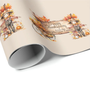 Happy Thanksgiving Wood Sign & Autumn Scene Wrapping Paper