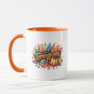 Happy Thanksgiving Wordart Fall Leaves Mug