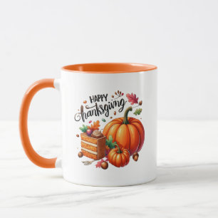 Happy Thanksgiving Wordart Pumpkin Mug