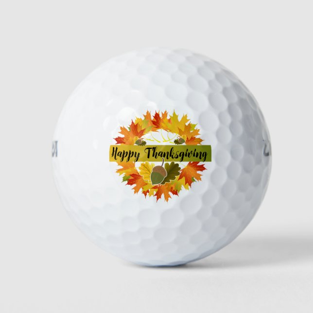 "Happy Thanksgiving Wreath, Acorn Golf Balls (Front)