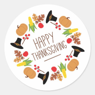 Happy Thanksgiving Wreath Classic Round Sticker