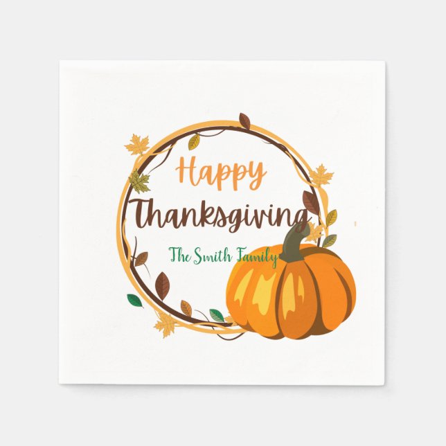 Happy Thanksgiving Wreath Paper Napkin (Front)