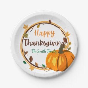 Happy Thanksgiving Wreath Paper Plates, 7" Round Paper Plate