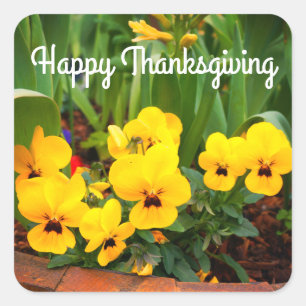 Happy Thanksgiving Yellow Pansy #1 Stickers