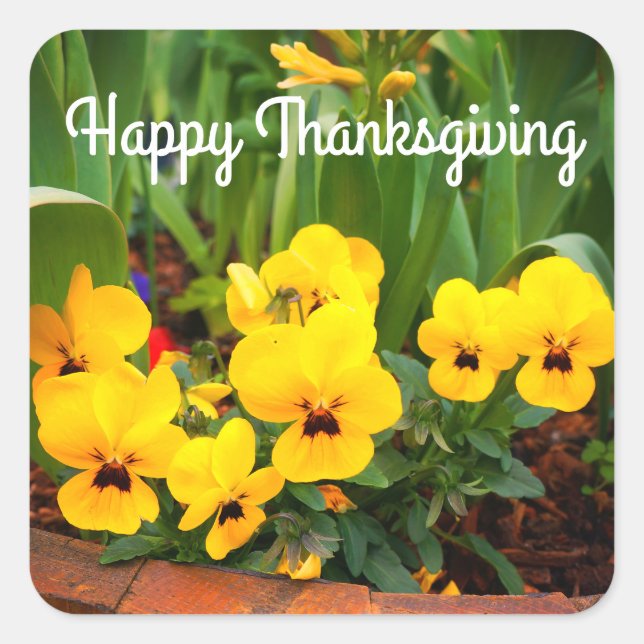 Happy Thanksgiving Yellow Pansy #1 Stickers (Front)