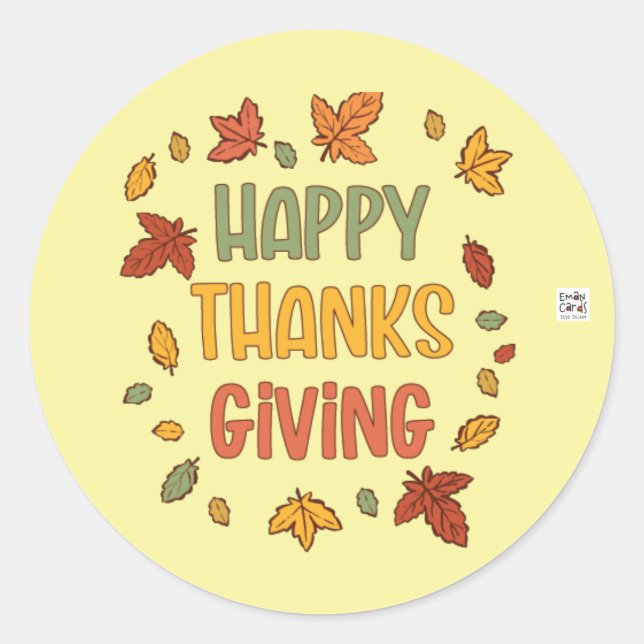 Happy Thanksgiving - Yellow Theme Classic Round Sticker (Front)