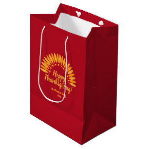 Happy Thanksgiving Yellows Red Add Name & Year Medium Gift Bag